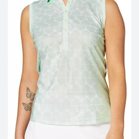 Lady Hagen Green Sleeveless Fitted Polo Tank Size Large With Shell Design - Picture 1 of 8